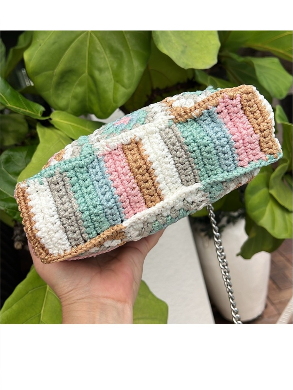 Kurt Geiger Kensington crochet patchwork boho crossbody bag pastel blue pink - Picture 6 of 13